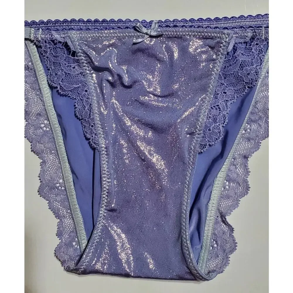 Victoria's Secret Dream Angels String Bikini Panty Shiny Lace Purple Cosmo XS